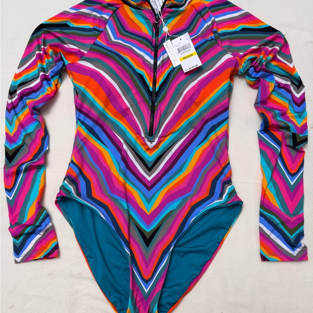 Trina Turk Multicolor Chevron Swimsuit - Size M -NWT
